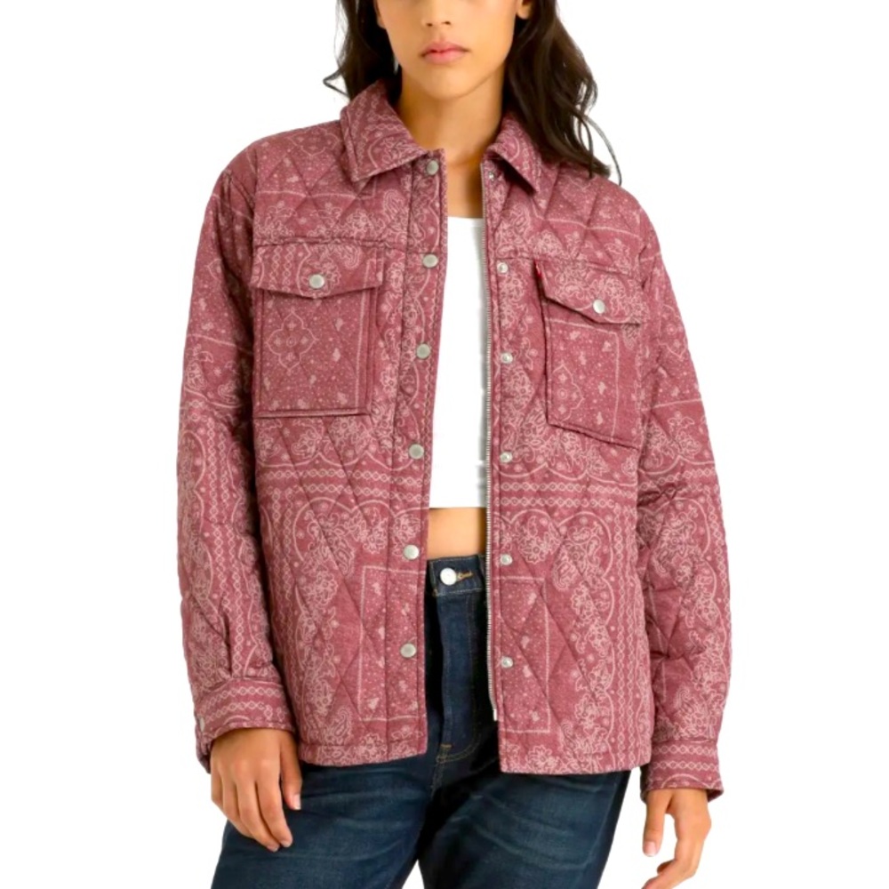 NWOT Levi’s Quilted Paisley Jacket in Burgundy Size M